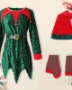 【12M-10Y】Girl Cute Christmas-themed Sequined Irregular Dress Including Santa Hat And Socks