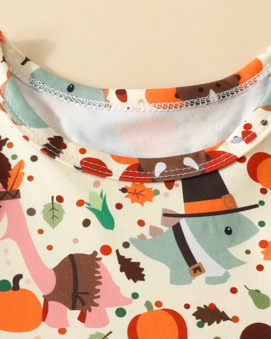 【9M-4Y】Girl Cute Thanksgiving Cartoon Pumpkin Print Long Sleeve Dress