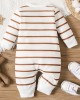 【0M-18M】Unisex Baby Casual Cotton Stripe Bear Embroidery Long Sleeve Romper