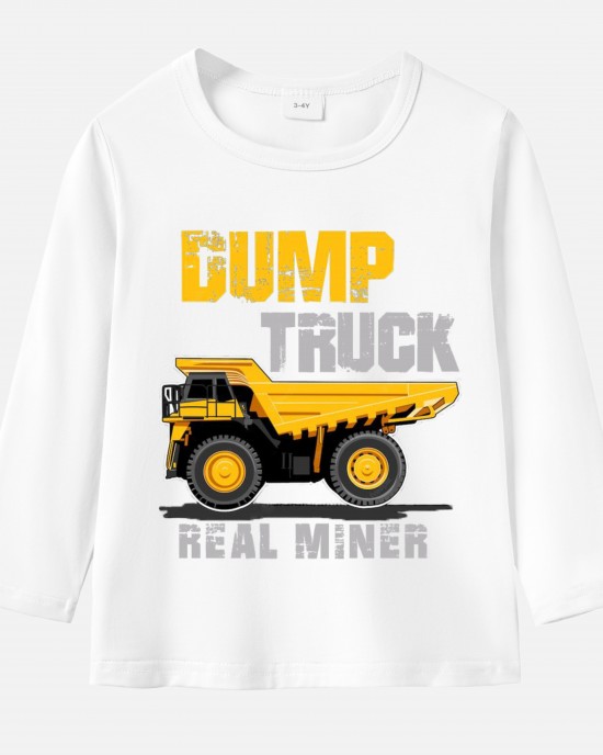 【12M-9Y】Boy Dump Trucks Print Cotton Stain Resistant Long Sleeve T-shirt