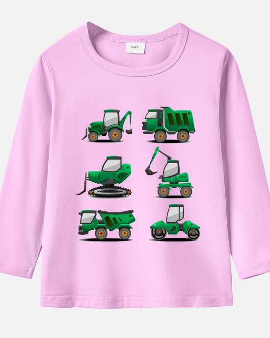 【12M-9Y】Boy Excavator Bulldozer Print Cotton Stain Resistant Long Sleeve T-shirt