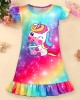 【3Y-10Y】Girls Cute Rainbow Unicorn Dinosaur Cartoon Print Ruffle Sleeveless Dress