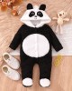 【0M-18M】Unisex Baby Cute Velvet Keep Warm Panda Colorblock Hooded Jumpsuit