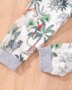 【2Y-7Y】2-piece Kids Cute Colorful Dinosaur Animal Plant Print Round Neck Sweatshirt And Pants Set