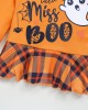 【12M-5Y】Girls Cute Halloween Print Long Sleeve T-shirt And Plaid Flare Pants Set - 34261