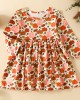 【9M-4Y】Girl Cute Thanksgiving Cartoon Pumpkin Print Long Sleeve Dress