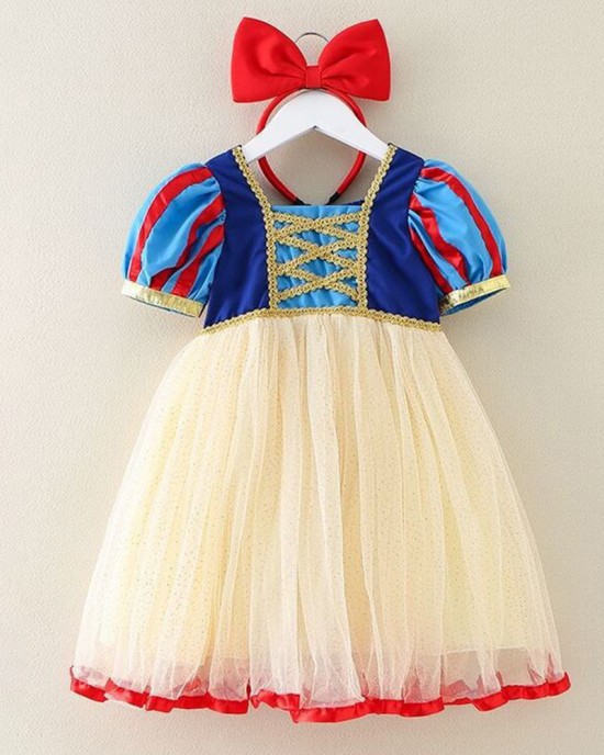 【2Y-10Y】2-piece Girl Cute Snow White Square Neck Puff Sleeve Princess Dress - 33340