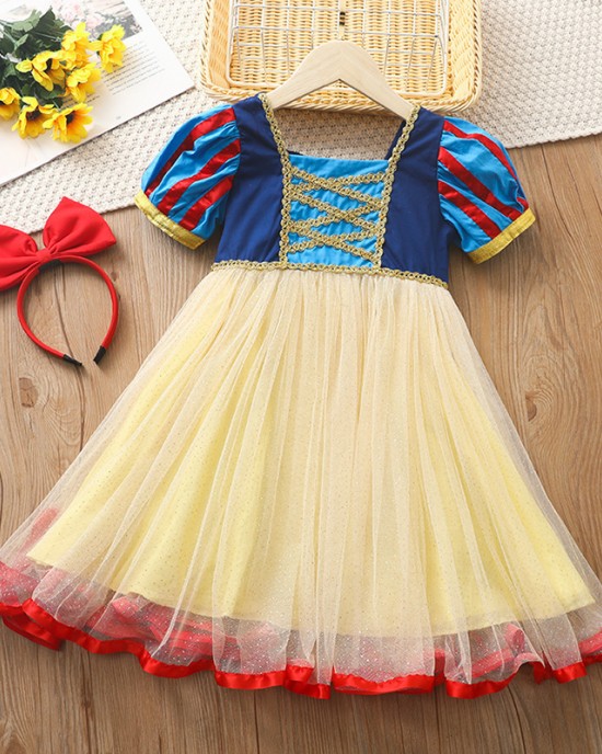 【2Y-10Y】2-piece Girl Cute Snow White Square Neck Puff Sleeve Princess Dress - 33340