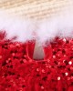 【12M-5Y】Girl Christmas Fur Collar Red Sequins Stitching Layered Tulle Colorblock Long-sleeved Princess Dress