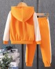 【18M-8Y】2-piece Unisex Letter Embroidered Colorblock Hooded Sports Coat And Pants Set - 34442