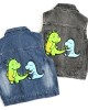 【18M-8Y】Boy Casual Cute Dinosaur Embroidered Lapel Wash Water Denim Jacket