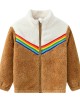 【18M-6Y】Girl Casual Fleeced Keep Warm Colorblock Rainbow Webbing High Neck Coat