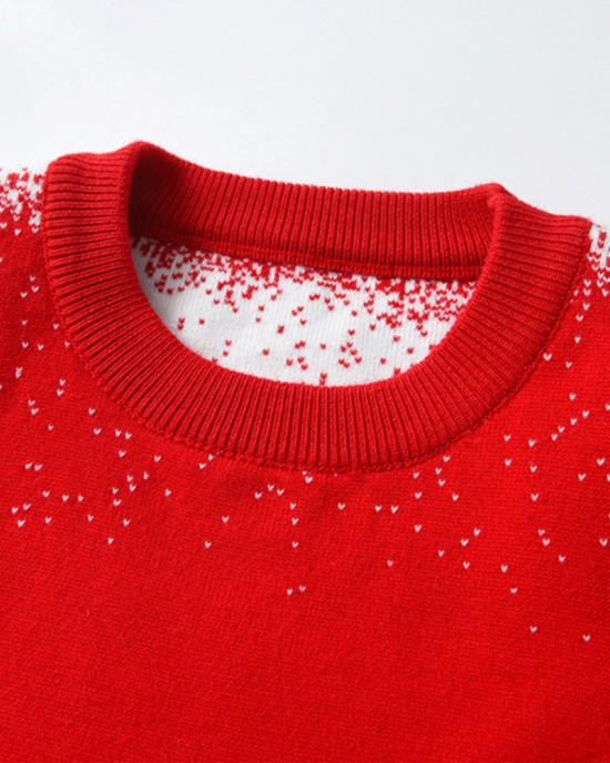 【2Y-8Y】Boy Christmas Elk Christmas Tree Jacquard Colorblock Round Neck Sweater