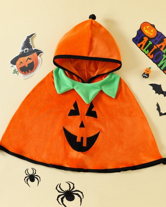 【12M-5Y】Unisex Cute Halloween Embroidered Colorblock Hooded Cape