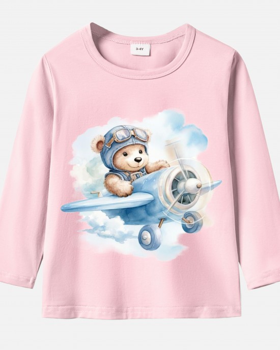 【12M-9Y】Boy Pilot Print Cotton Stain Resistant Long Sleeve T-shirt