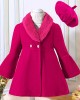 【18M-6Y】2-piece Girl Elegant Christmas And New Year Red Tweed Keep Warm Plush Stitching Collar Bell Sleeve Coat With Hat - 31117