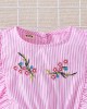 【6M-5Y】Girl Cute Striped Floral Embroidery Ruffle Sleeveless Jumpsuit - 3906