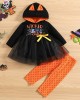 【12M-5Y】Girl Halloween Print Tulle Splicing Hooded Sweatshirt And Pants Set