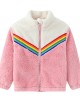 【18M-6Y】Girl Casual Fleeced Keep Warm Colorblock Rainbow Webbing High Neck Coat