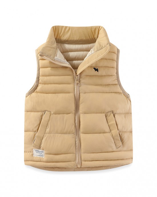 【3Y-10Y】Unisex Solid Color Quilted Cotton Keep Warm High Neck Vest Coat