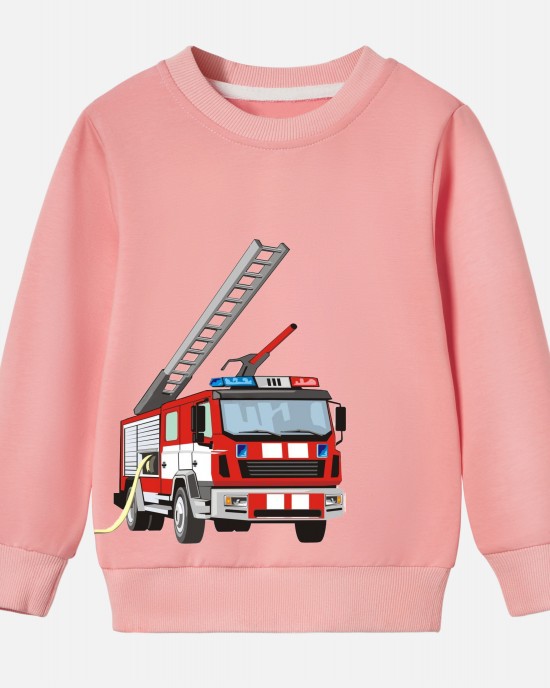 【12M-9Y】Boy Cotton Stain Resistant Fire Truck Print Long Sleeve Sweatshirt