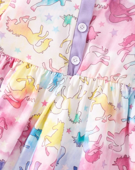 【2Y-7Y】Girl Casual Colorful Cartoon Animal Unicorn Floral Print Long Sleeve Dress