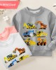 【12M-9Y】Boy Cotton Stain Resistant Excavator Bulldozers Print Long Sleeve Sweatshirt