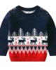 【2Y-8Y】Boy Christmas Elk Christmas Tree Jacquard Colorblock Round Neck Sweater