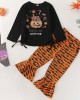 【2Y-9Y】Girl Cute Halloween Print Long Sleeve Tee And Flare Pants Set