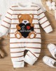 【0M-18M】Unisex Baby Casual Cotton Stripe Bear Embroidery Long Sleeve Romper