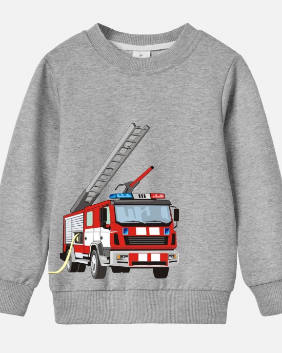 【12M-9Y】Boy Cotton Stain Resistant Fire Truck Print Long Sleeve Sweatshirt