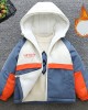 【18M-8Y】Boy Casual Velvet Keep Warm Letter Print Colorblock Hooded Jacket