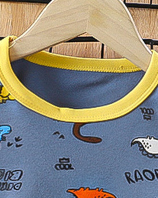 【18M-8Y】2-piece Boy Cotton Cartoon Stripe Car Colorful Dinosaur Print Long Sleeve T-shirt And Pants Set