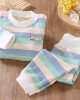 【9M-5Y】2-piece Unisex Keep Warm Colorful Stripe Print Long Sleeve Pajamas Set