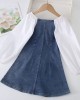 【18M-8Y】Girl Sweet Fake Two-Piece Colorblock Bowknot Long Sleeve Dress - 33354