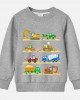 【12M-9Y】Boy Cotton Stain Resistant Excavator Bulldozers Print Long Sleeve Sweatshirt