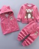 【12M-4Y】3-piece Unisex Cute Warm Monkey Embroidered Bowknot Round Neck Sweatshirt Hooded Vest Coat And Pants Set - 4450