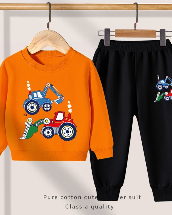 【2Y-13Y】Boy Cute Excavator Print Sweatshirt And Pants Set