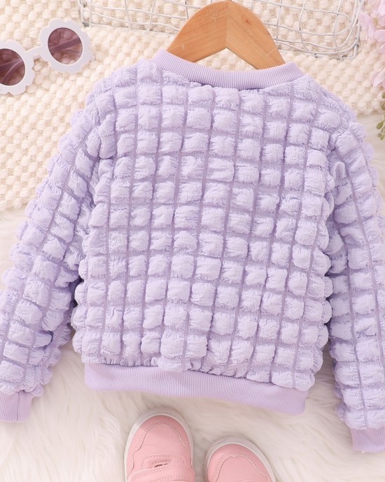 【2Y-7Y】Girl Sweet Solid Color Bubble Plaid Long Sleeve Coat