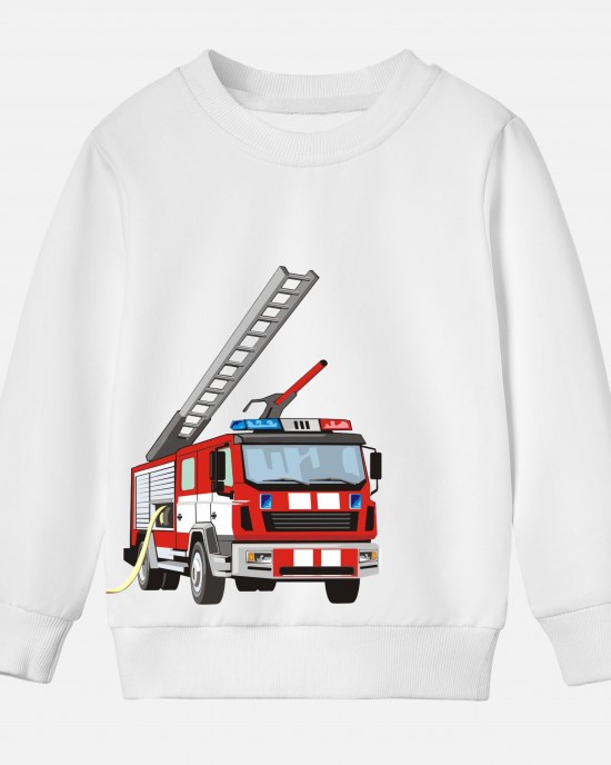 【12M-9Y】Boy Cotton Stain Resistant Fire Truck Print Long Sleeve Sweatshirt