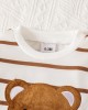 【0M-18M】Unisex Baby Casual Cotton Stripe Bear Embroidery Long Sleeve Romper