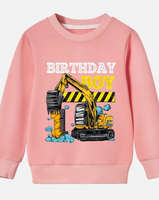 【12M-9Y】Boy Cotton Stain Resistant Excavator Print Long Sleeve Sweatshirt