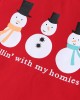 【2Y-7Y】2-piece Unisex Christmas Red Snowman Print Long-sleeved T-shirt And Cartoon Pants Set