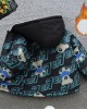 【18M-8Y】Boy Casual Velvet Keep Warm Letter Bear Print Colorblock Hooded Jacket