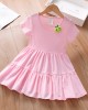 【12M-5Y】Girl Sweet Solid Color Multicolor Splicing Umbrella Hem Short-sleeved Dress