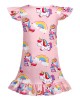 【3Y-10Y】Girls Cute Rainbow Unicorn Dinosaur Cartoon Print Ruffle Sleeveless Dress