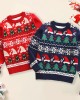 【2Y-8Y】Boy Keep Warm Christmas Tree Santa Hat Snowflakes Jacquard Colorblock Round Neck Sweater