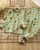 【18M-8Y】2-piece Boy Cotton Cartoon Stripe Car Colorful Dinosaur Print Long Sleeve T-shirt And Pants Set