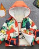 【18M-8Y】Boy Casual Velvet Keep Warm Cartoon Giraffe Dinosaur Print Colorblock Hooded Jacket