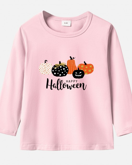 【12M-9Y】Unisex Kids Cotton Stain Resistant Halloween Cartoon Print Long Sleeve Tee